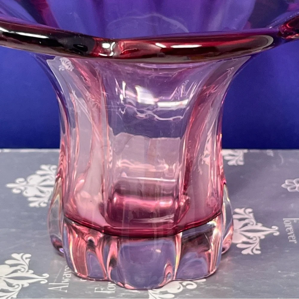 MCM Purple Glass Scalloped edge Bowl Vase